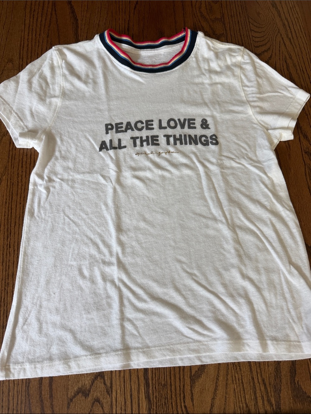 Spiritual Gangster White Graphic Tee with Navy & Red Trim